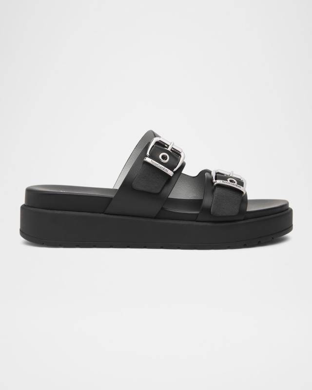 Leather Double-Buckle Flatform Sandals